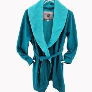 UGG Australia Womens Large Teal Cozy Plush Fleece Bathrobe Robe Soft Loungewear
